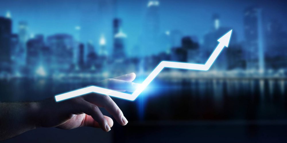 Businessman touching digital arrow with his finger 3D rendering Businessman touching digital arrow with his finger 3D rendering